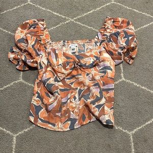 Flower print puffy sleeve blouse